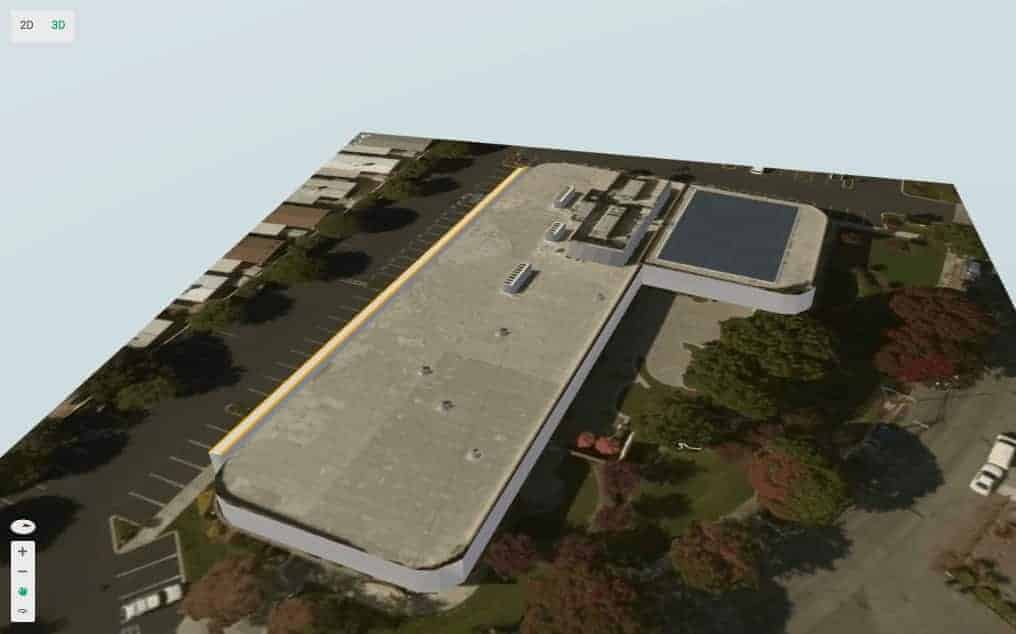 3D view of the site model for this commercial solar project (created with Aurora Solar software)