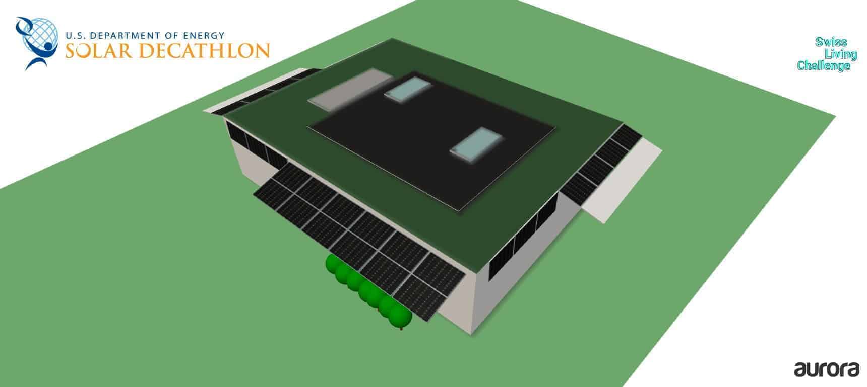 A model of the NeighborHub Solar Decathlon 2017 House by the Swiss team modeled in Aurora