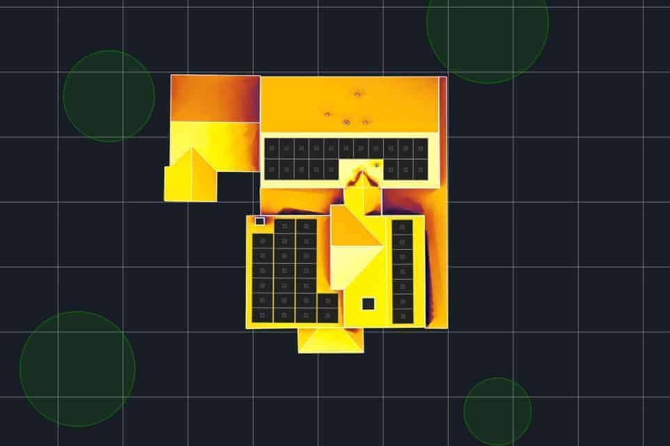 Aurora Solar software generates a visual representation of solar irradiance on a roof (irradiance map)