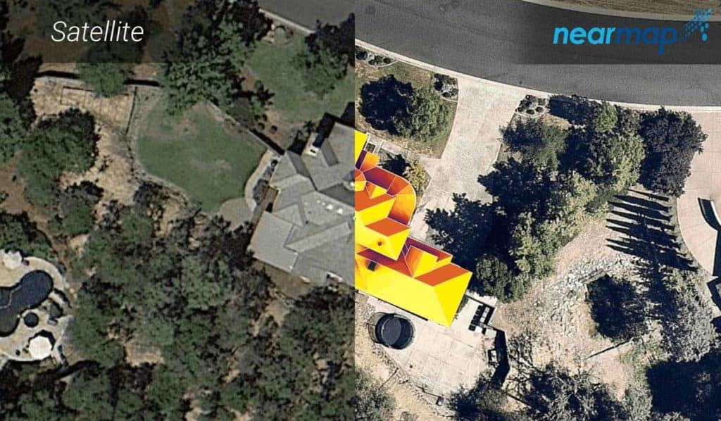 A solar design in Aurora solar software (right), compared to aerial imagery (left).