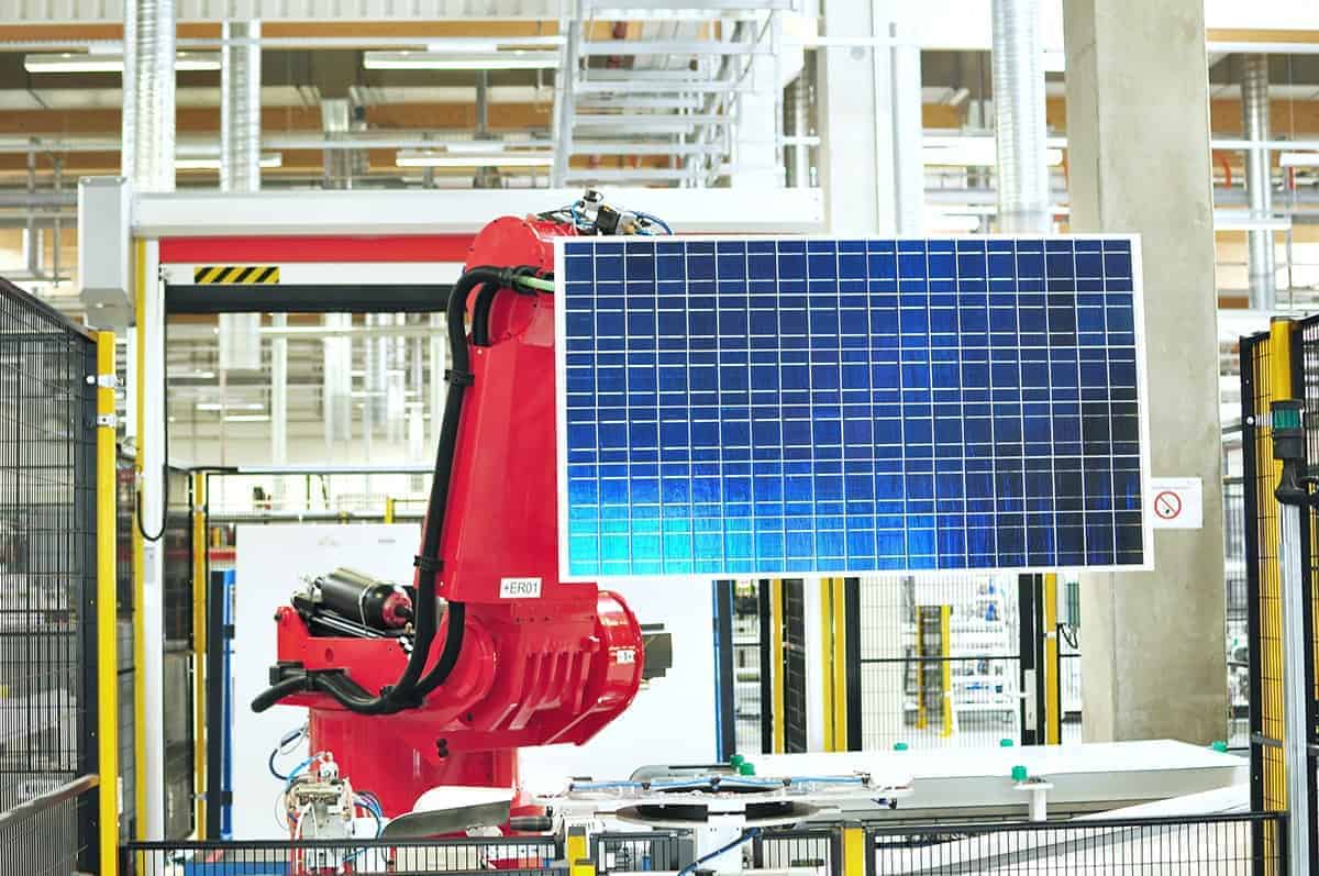 solar panel being produced in a factory