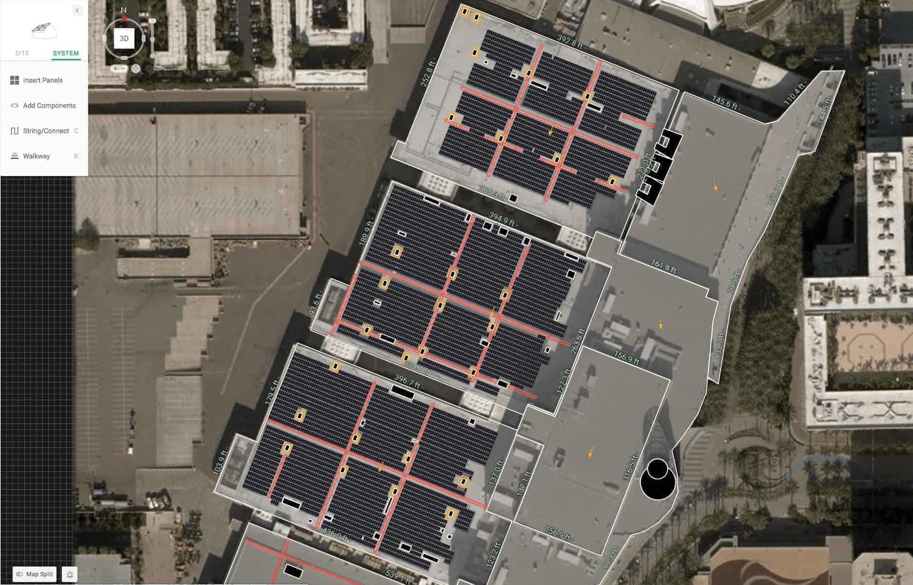 The final solar PV design for the site of SPI 2018, as modeled in Aurora