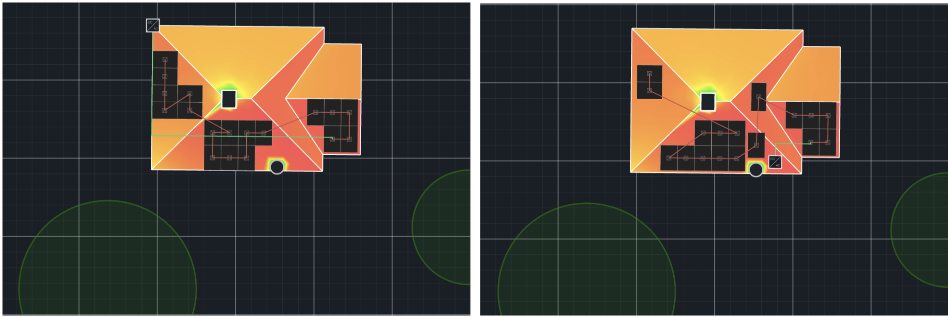 a comparison of human and AutoDesigner designs for the same solar site