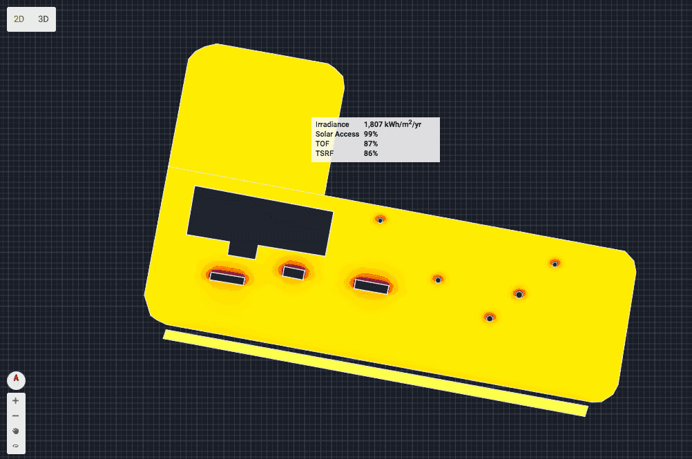 irradiance map of the roof where the commercial solar project was planned