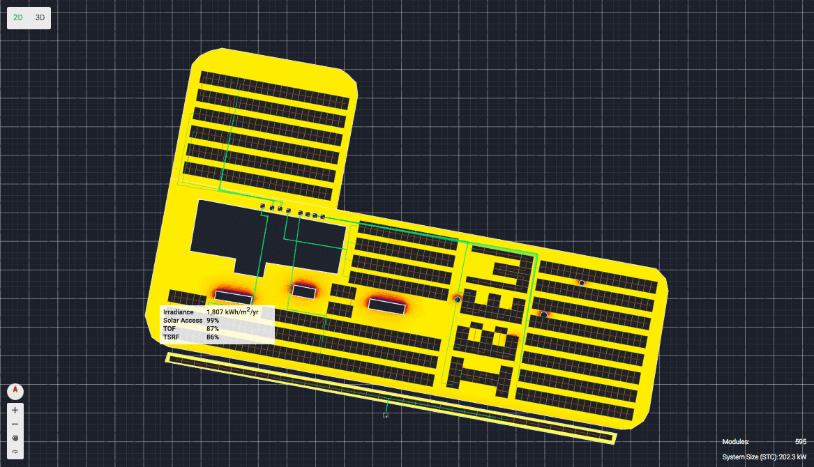 The chosen system design for the commercial solar array