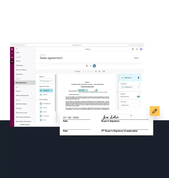 Digital sales agreement document on a computer screen ready for e-signature